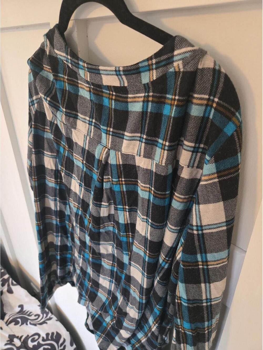 Baikea Women's XL Blue Plaid Zipper V-Neck Tunic Blouse - Picture 4 of 5